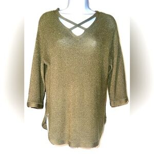 Westport Metallic Green 3/4 inch sleeve Blouse Large